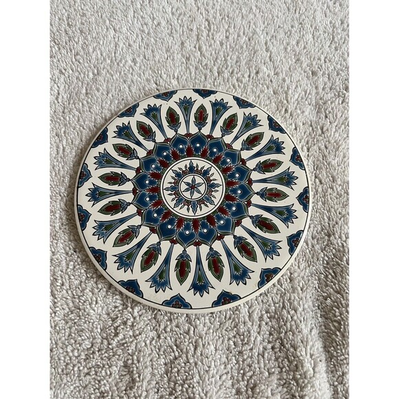 Nassos Keramik Ceramic Art Tile Coaster Hand Made Rodos Hellas Greece Round 6" - Picture 5 of 5